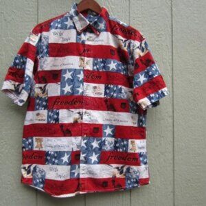 Cotton Traders Sport Patriotic Button Down Shirt Men's M short sleeves USA Flag